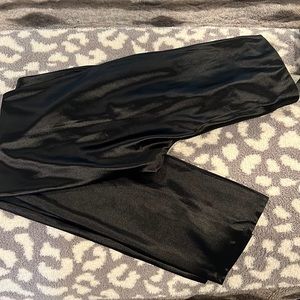 H&M black shiny flare split leg stretch pants size med